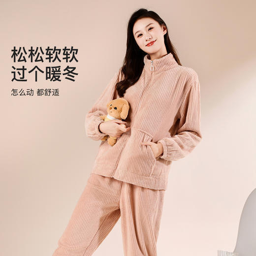 【保暖小立领】秋冬季睡衣女士家居服套装休闲拉链外套宽松可外穿竖条立领家居服 商品图2