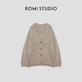 ROMI STUDIO“松弛自在”3针单边亚麻棉混纺肌理感V领开衫 432WS014