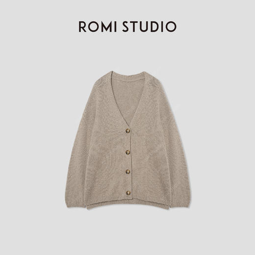 ROMI STUDIO“松弛自在”3针单边亚麻棉混纺肌理感V领开衫 432WS014 商品图0