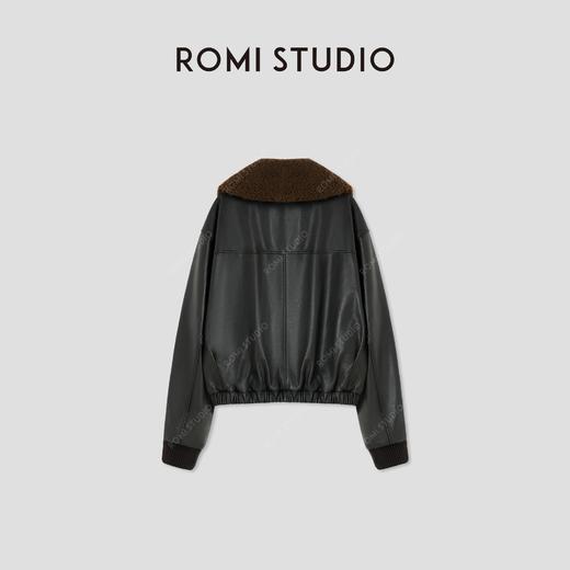 ROMI STUDIO土耳其进口牛皮拼羊皮毛毛领短款夹克皮衣RW24WW80405 商品图1