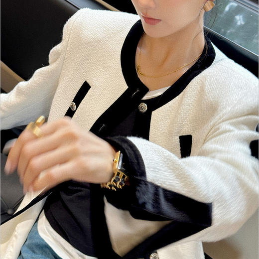 【顺丰包邮】53043 洛诗琳气质中古撞色小香风中长款收腰外套女220088 商品图3