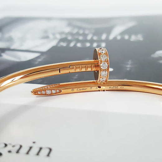 【95新】Cartier卡地亚JUSTE UN CLOU系列B604851718K玫瑰金镶头尾钻粗版钉子手镯17号中性款现售价：58500！021024NJS03 商品图4