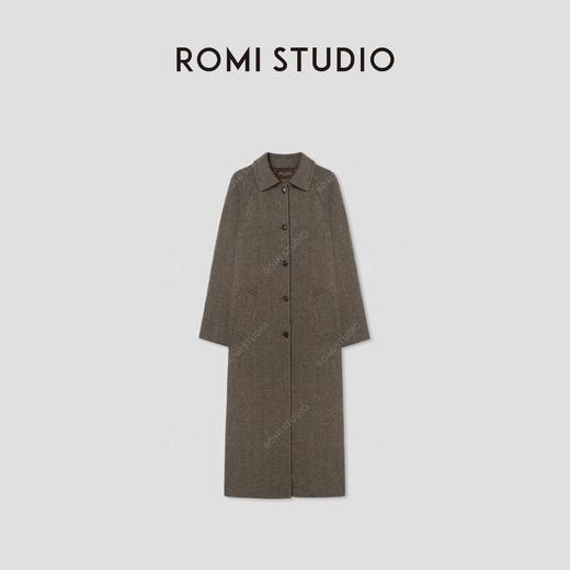 ROMI STUDIO“棕标甄选”100绵羊毛双面加厚人字纹长款风衣431DS291 商品图0