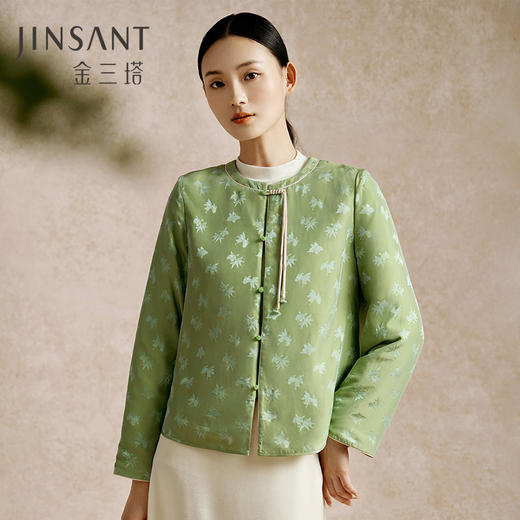 100%桑蚕丝填充新中式丝绵棉袄女秋冬新品保暖上装家居服金三塔（限价）  NSFEC733 商品图1