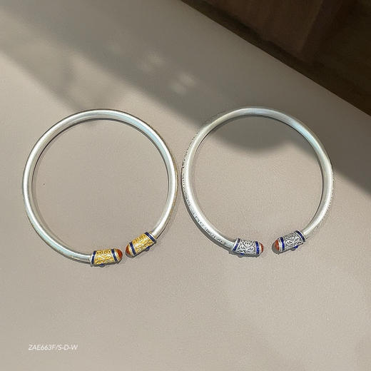 丁摩 足银999.9带证书描金珐琅26g+砂旧珐琅百福实心开口手镯4ZF-663F 商品图4