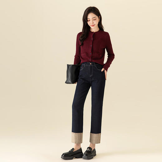 【高货xg】全新升级【铂金会员201/天猫269/差价68】(12749) 洛诗琳冬季烟管裤小个子直筒牛仔裤新款深蓝色显瘦长裤 商品图0