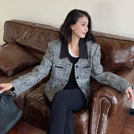 【顺丰包邮】53327 洛诗琳法式轻奢花灰色翻领高级感小香风外套160465 商品图3