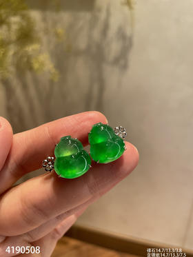 玻璃种阳艳绿葫芦耳钉【4190508】具体价格微信咨询