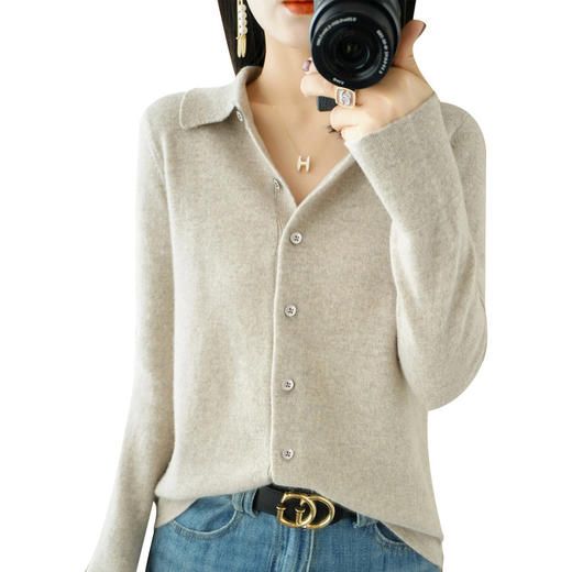 雀说 方领长袖针织开衫女短外套毛衣短款纯色气质打底衫春秋上衣女4ZF-23 商品图4