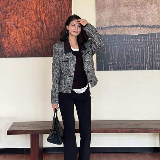 【顺丰包邮】53327 洛诗琳法式轻奢花灰色翻领高级感小香风外套160465 商品图2