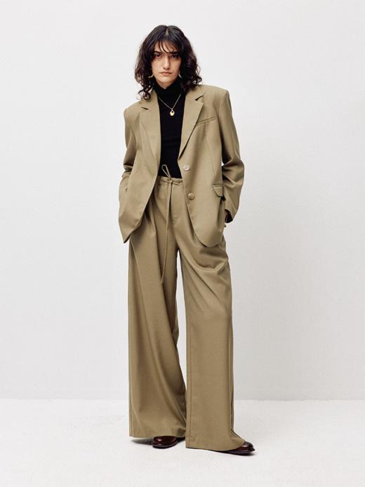 LIYIHAN 24秋精纺羊毛西装套装女职场2件套平驳领宽松刺绣高级感 商品图6