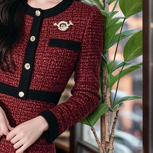 奢姿2024年秋季新款大码女装圆领气质裙子胖妹妹小香风拼接连衣裙9944855512 商品图3