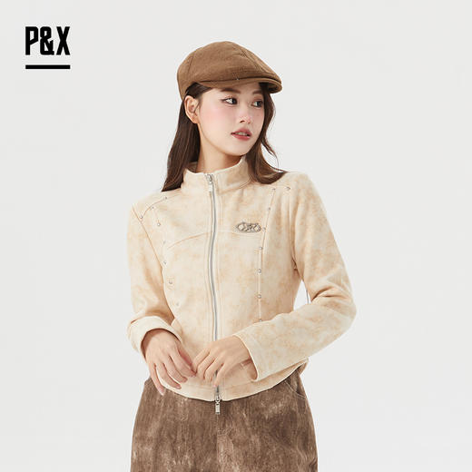P&X设计师女装冬季加绒加厚休闲立领短款外套 824413238 花色 商品图2