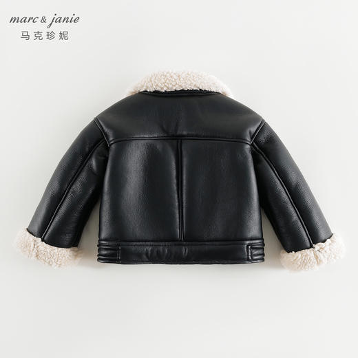 马克珍妮女童甜酷毛绒拼接宽松皮衣外套2024年秋冬新款上衣241259 商品图2