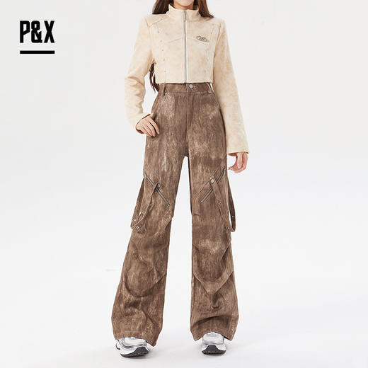 P&X设计师女装冬季美式休闲阔腿宽松工装牛仔长裤 824410137 咖色 商品图2