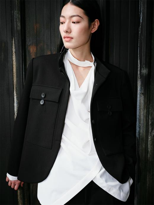 LIYIHAN 日本进口面料24秋新中式黑色立领短款西装外套女中山装 商品图0