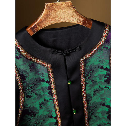 丁摩 内里真丝提花高端马甲桑蚕丝拼接宽松气质马夹上衣国风秋新4ZF-203 商品图1