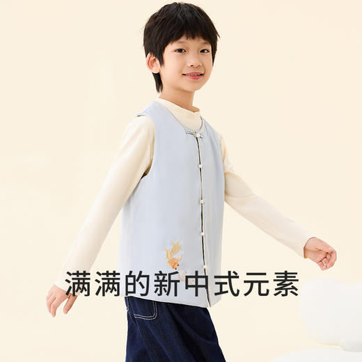 金三塔桑蚕丝丝绵绣花儿童保暖背心男新中式秋冬新款马甲棉袄  BBY036 商品图1