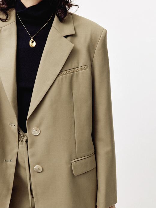 LIYIHAN 24秋精纺羊毛西装套装女职场2件套平驳领宽松刺绣高级感 商品图2