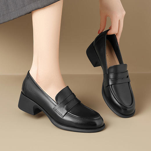 ZHR则则头层牛皮复古单鞋乐福鞋2024新款百搭小皮鞋女鞋粗跟 商品图5