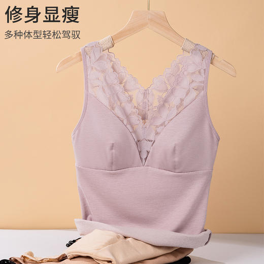 秋冬真丝保暖背心加厚桑蚕丝拉绒一体式内衣蕾丝性感上衣 TG03S260 商品图2