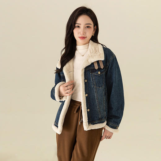 【高货xg】全新升级【铂金会员266/天猫359/差价93】(13306) 洛诗琳韩版百搭牛仔加绒外套女冬季新款加厚夹克保暖棉服 商品图1