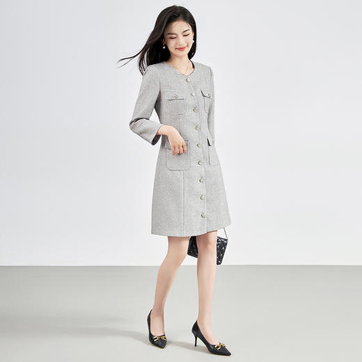 【高货wl】全新升级【铂金会员367/天猫489/差价122】(11910) 洛诗琳名媛气质小香风收腰遮肉长袖亮片编织粗花呢连衣裙 商品图0