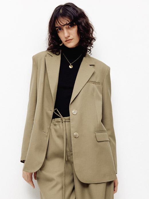 LIYIHAN 24秋精纺羊毛西装套装女职场2件套平驳领宽松刺绣高级感 商品图3