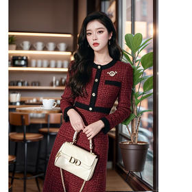 奢姿2024年秋季新款大码女装圆领气质裙子胖妹妹小香风拼接连衣裙9944855512