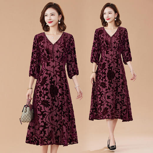 丁摩 真丝绒连衣裙新款春秋桑蚕丝植绒裙子女4ZF-100703 商品图1