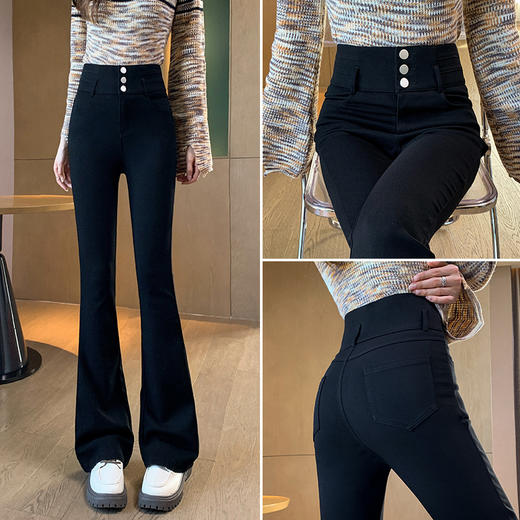 雀说 牛仔裤女黑色喇叭裤女高腰春秋微喇显瘦开叉马蹄裤子女4ZF-20122 商品图2