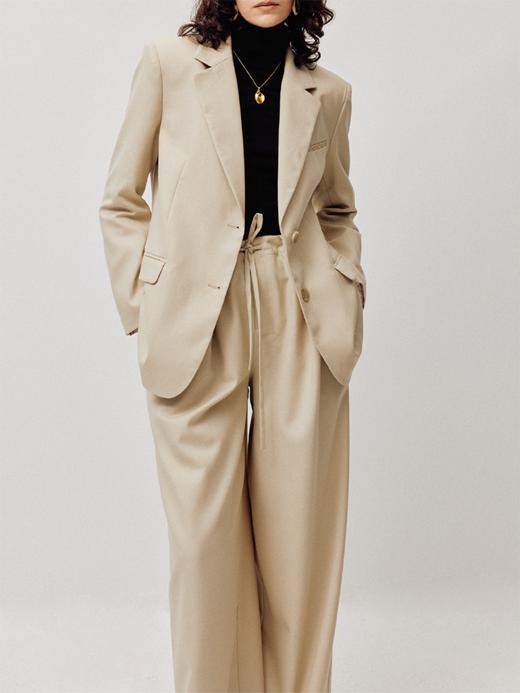 LIYIHAN 24秋精纺羊毛阔腿西装裤垂感抽带松紧腰宽松职场高级感 商品图5