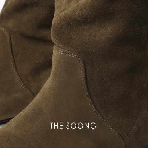 THESOONG"复古尖头靴"牛反绒线条感高筒真皮靴HWXZ5582 商品图2