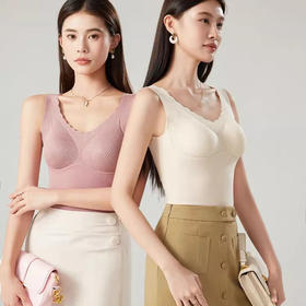 雅客优途秋冬新款花边圆领几何图案桑蚕丝保暖打底背心Y2413307