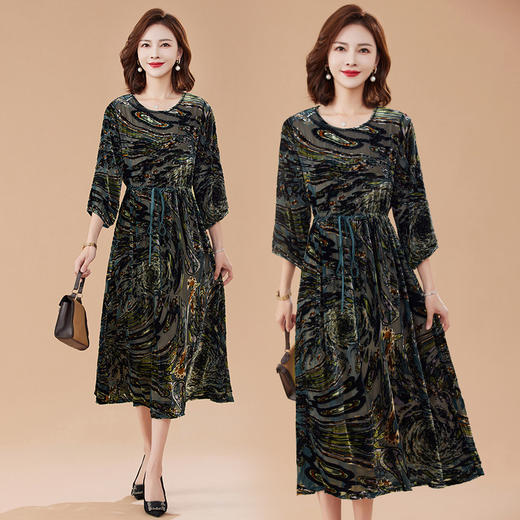 丁摩 真丝绒连衣裙新款春秋桑蚕丝植绒裙子女4ZF-2403 商品图0