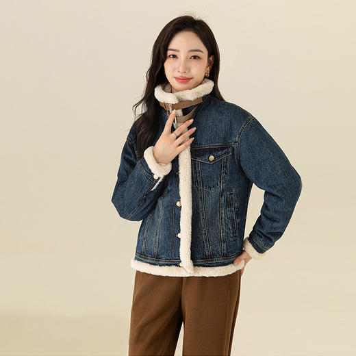 【高货xg】全新升级【铂金会员266/天猫359/差价93】(13306) 洛诗琳韩版百搭牛仔加绒外套女冬季新款加厚夹克保暖棉服 商品图2