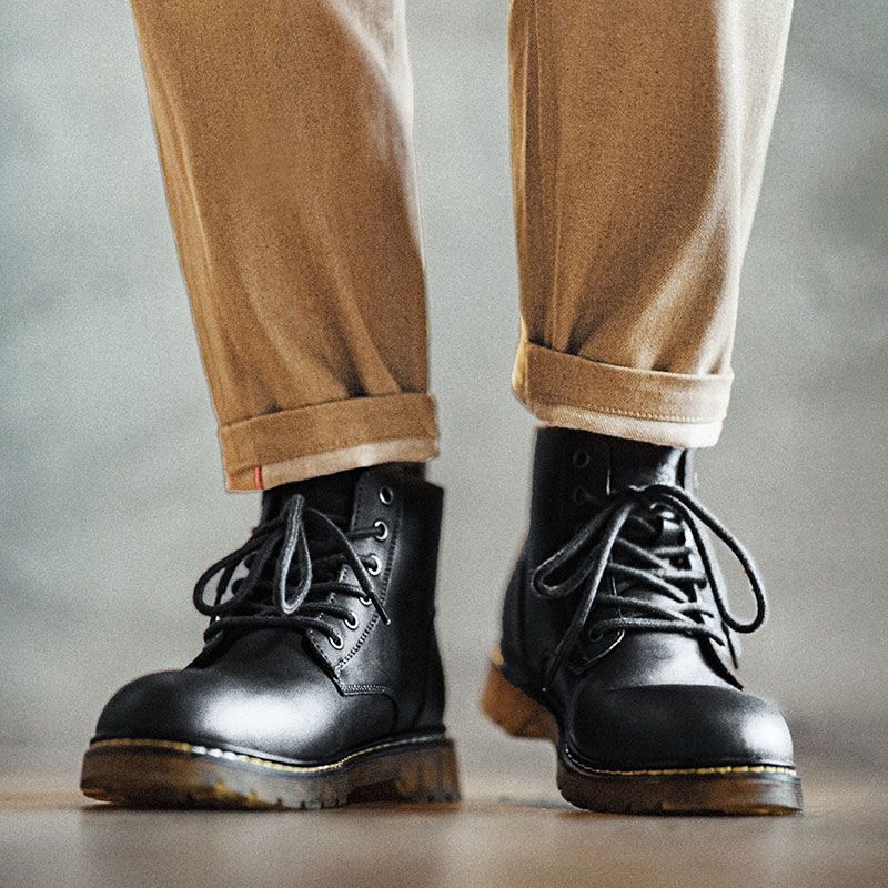 【马登男鞋】马丁靴秋冬新款男鞋高帮真皮英伦风工装鞋中帮休闲皮鞋黑色短靴子