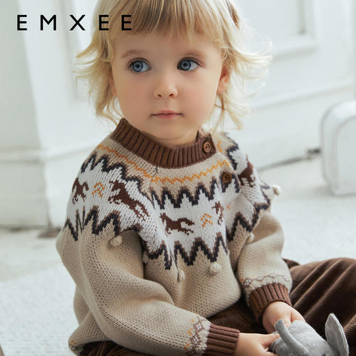 【宝宝服饰】嫚熙童装费尔岛套头毛衣秋冬保暖男女宝宝内搭针织上衣外穿套头衫 商品图0