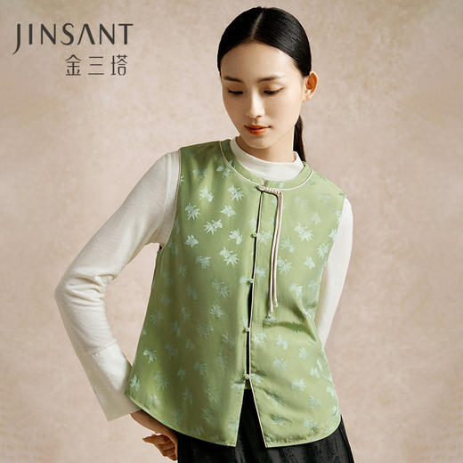金三塔100%桑蚕丝填充新中式保暖背心女秋冬新品马甲棉袄保暖上装（限价）  NSFEC732 商品图0