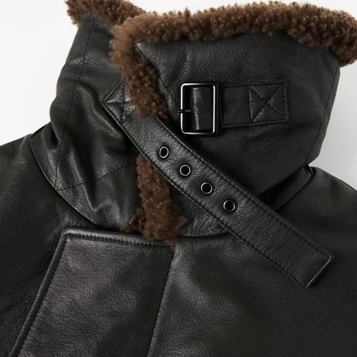 ROMI STUDIO土耳其进口牛皮拼羊皮毛毛领短款夹克皮衣RW24WW80405 商品图2