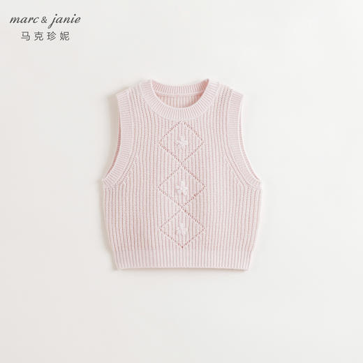 马克珍妮女童清新立体花朵绵羊毛针织马甲2024年秋冬新款241688 商品图2