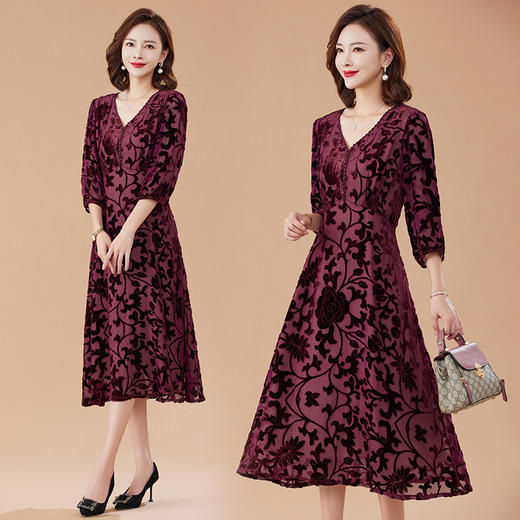 丁摩 真丝绒连衣裙新款春秋桑蚕丝植绒裙子女4ZF-100703 商品图2