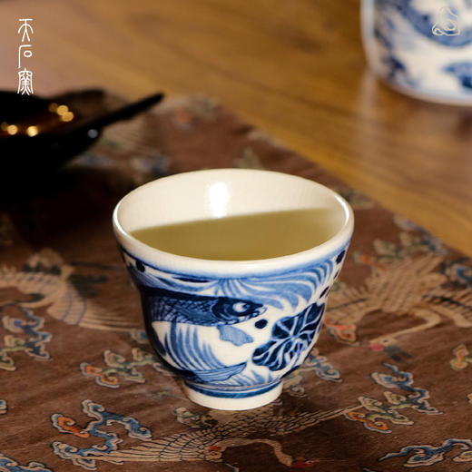 问鼎天石窑白陶泥元青花福禄杯（鱼藻纹） 商品图1