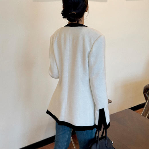 【顺丰包邮】53043 洛诗琳气质中古撞色小香风中长款收腰外套女220088 商品图4