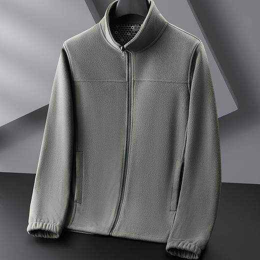 【抓绒衣】【新款DZP】大依优型大码男装立领夹克抓绒衣加肥加大休闲夹克胖子宽松外套上衣 商品图1