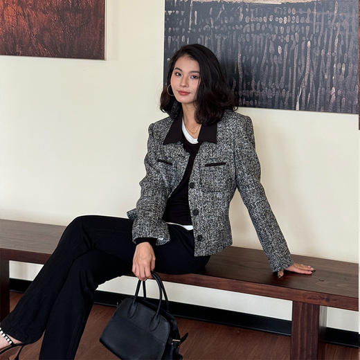 【顺丰包邮】53327 洛诗琳法式轻奢花灰色翻领高级感小香风外套160465 商品图1