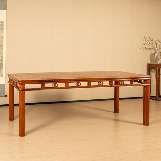 二十世纪 黄花梨双劈料圆包圆双圈卡子花大画桌 商品图0