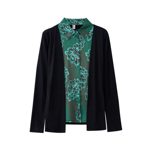 NYL7770 假两件衬衫女2024秋季新款时尚洋气翻领针织拼接提花宽松减龄上衣 商品图4