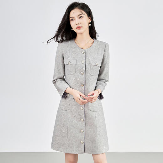 【高货wl】全新升级【铂金会员367/天猫489/差价122】(11910) 洛诗琳名媛气质小香风收腰遮肉长袖亮片编织粗花呢连衣裙 商品图3