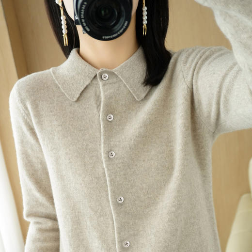 雀说 方领长袖针织开衫女短外套毛衣短款纯色气质打底衫春秋上衣女4ZF-23 商品图3